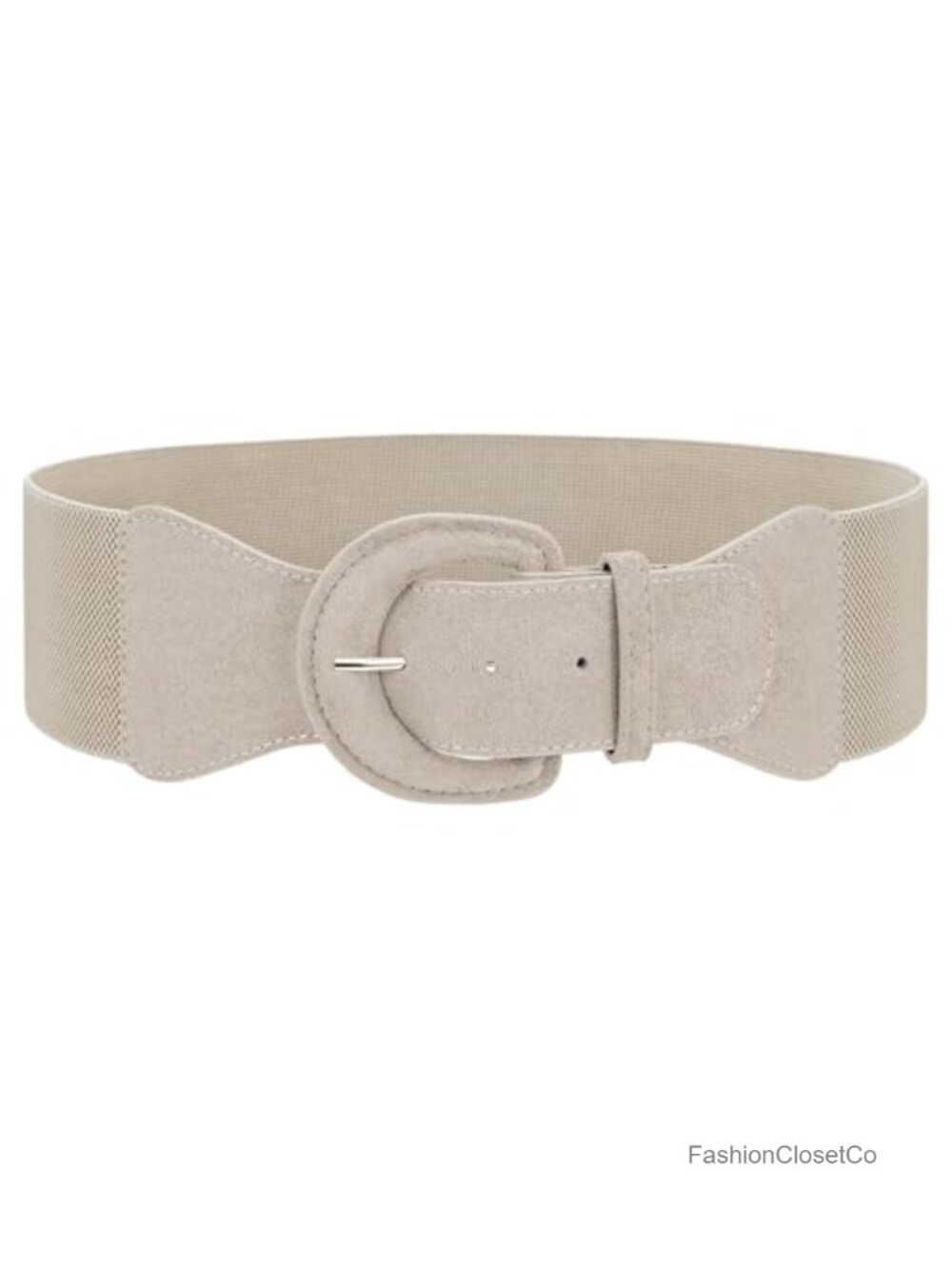 Wide Elastic Waist Belt Vintage Chunky Buckle PU Leather & Suede Stretch Belt